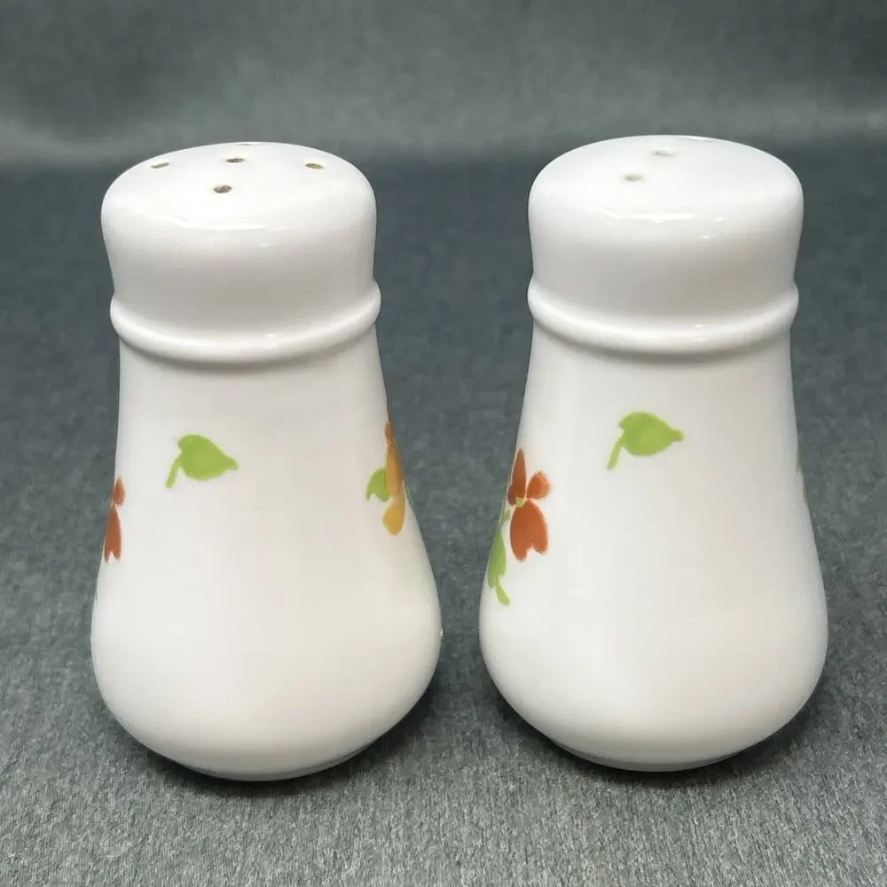 Vintage Noritake Japan Flower Power Salt and Pepper Shakers Milk Glass Orange